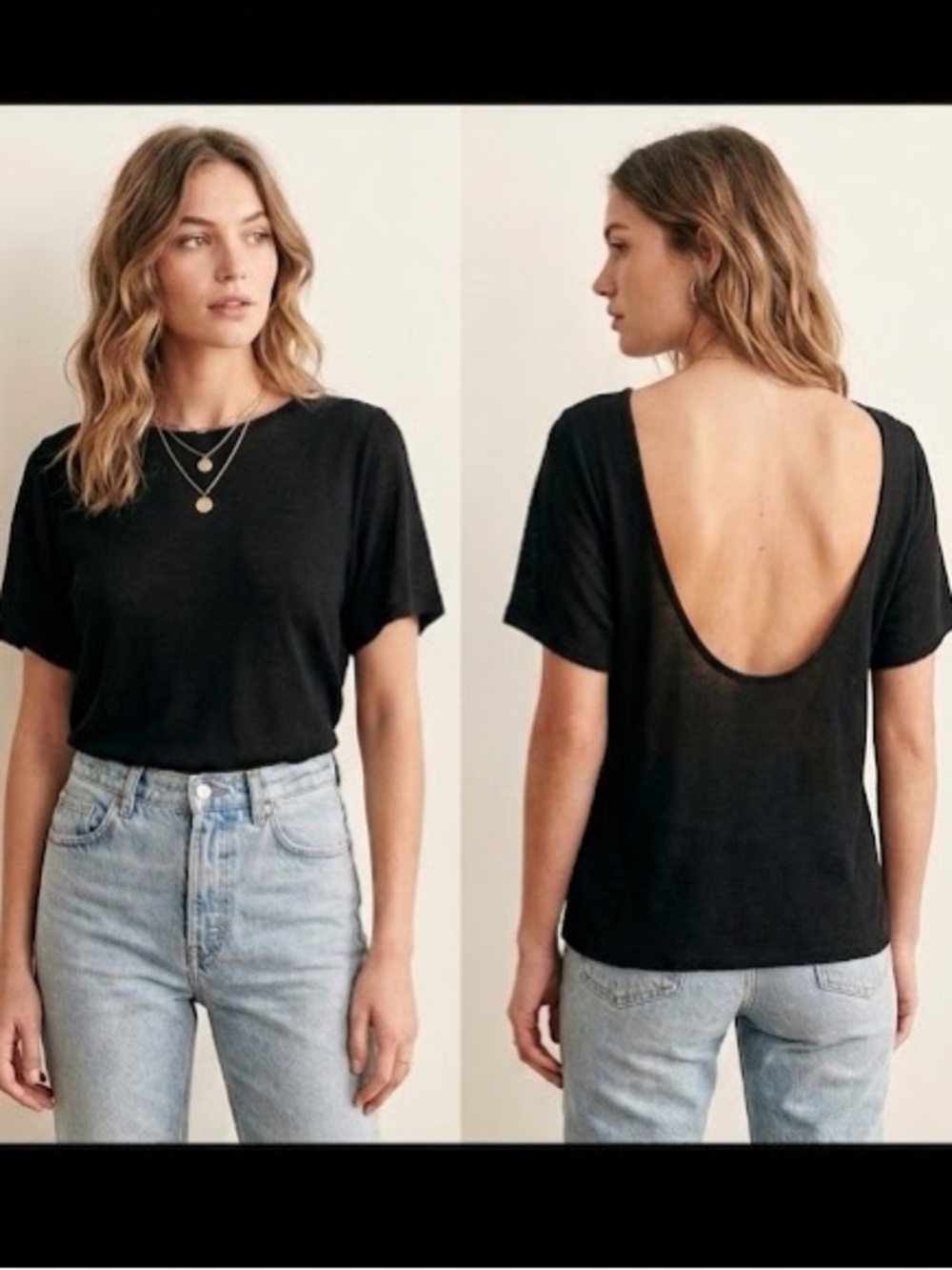 H&M Open Scoop Back Super Soft Modal Short Sleeve Top In Black, Size Medium